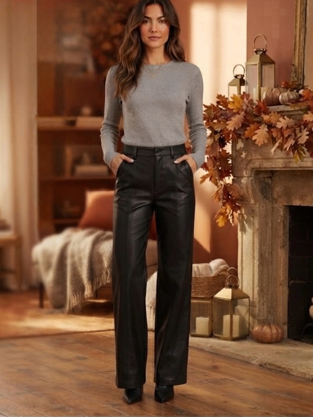 NWT Mother Denim High Waisted Vegan Leather Spinner Prep Heel Pants Black 34